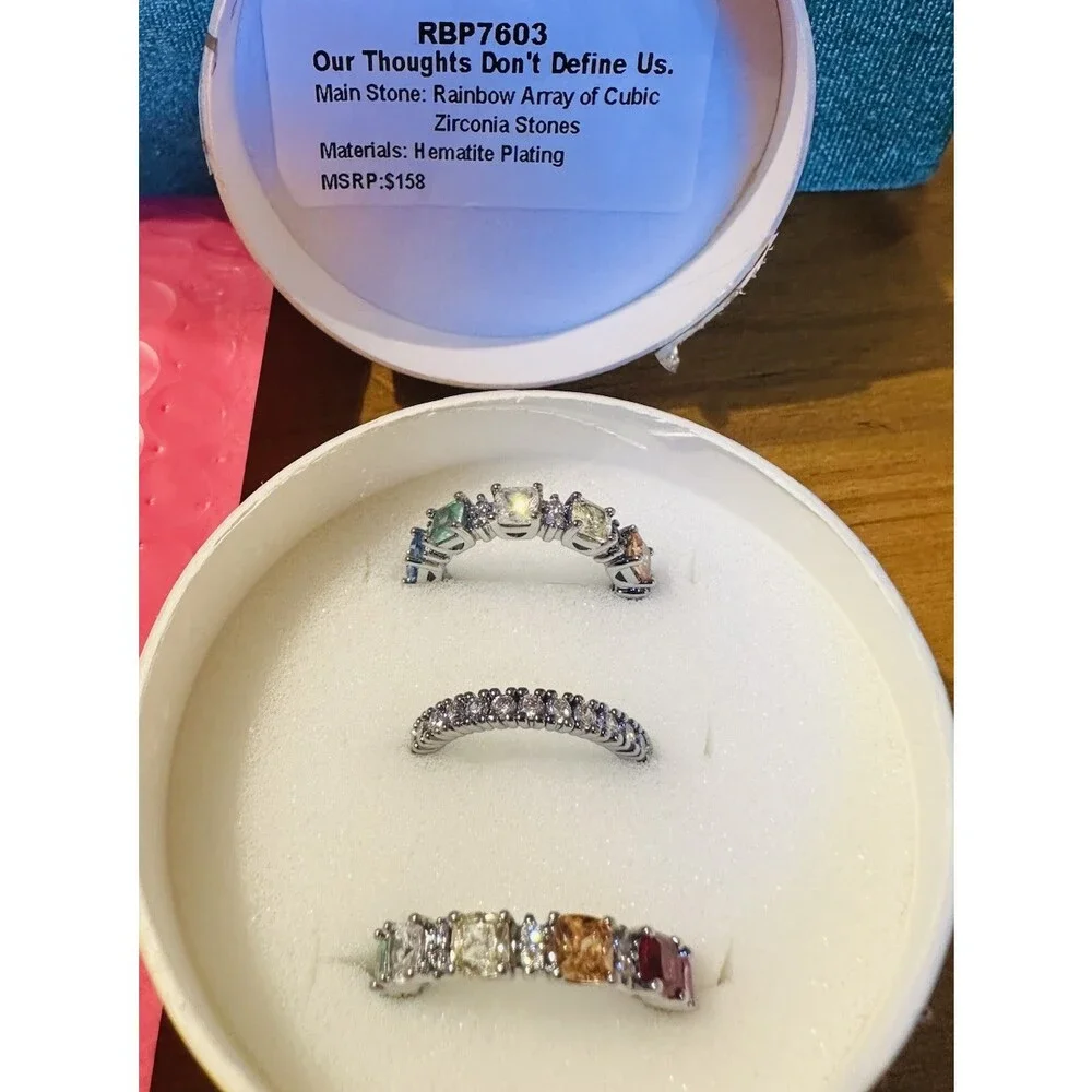 Bomb Party RBP7603 Our Thoughts Don’t Define Us Ring Size 5 Rainbow CZ MHA
